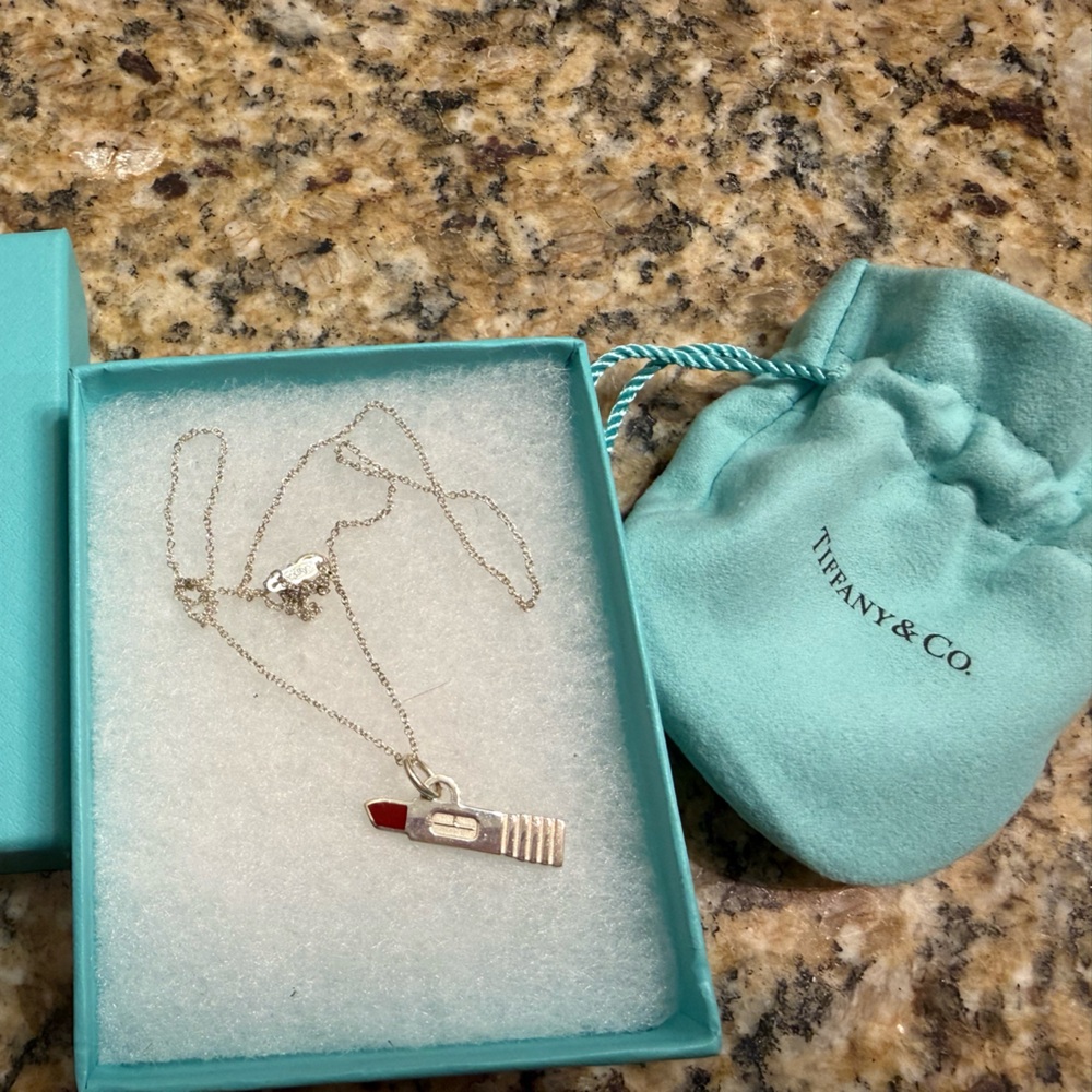 Authentic Tiffany & Co. Sterling 925 Clinique Red LIPSTICK Necklace Chain - Picture 2 of 2